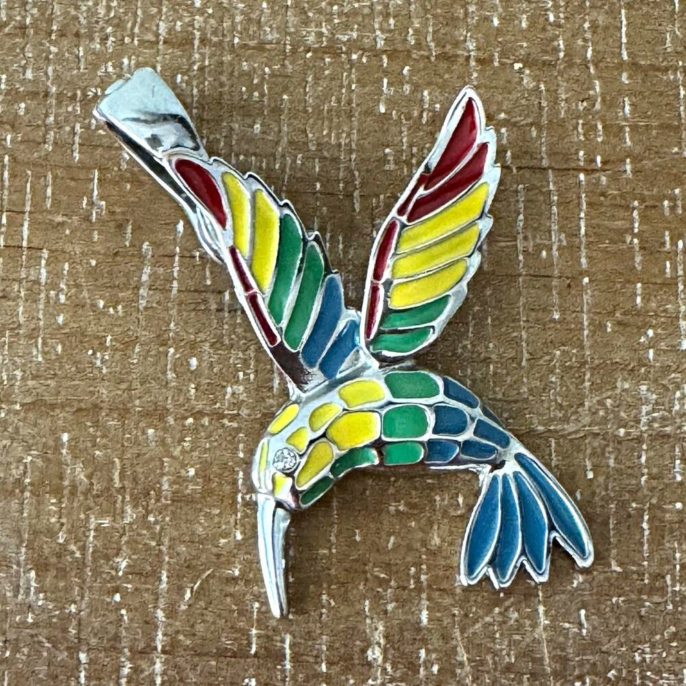 Roman Signed Cloisonné Hummingbird Charm Pendant Multicolor Enamel Colorful